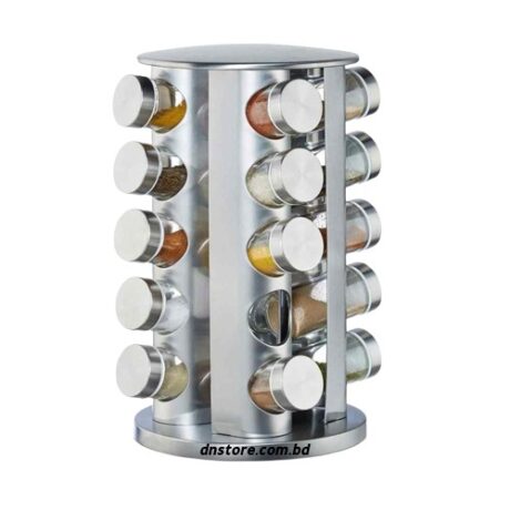 Spice Glass Jar with Revolving Holder Pot - 20 Pcs - Silver